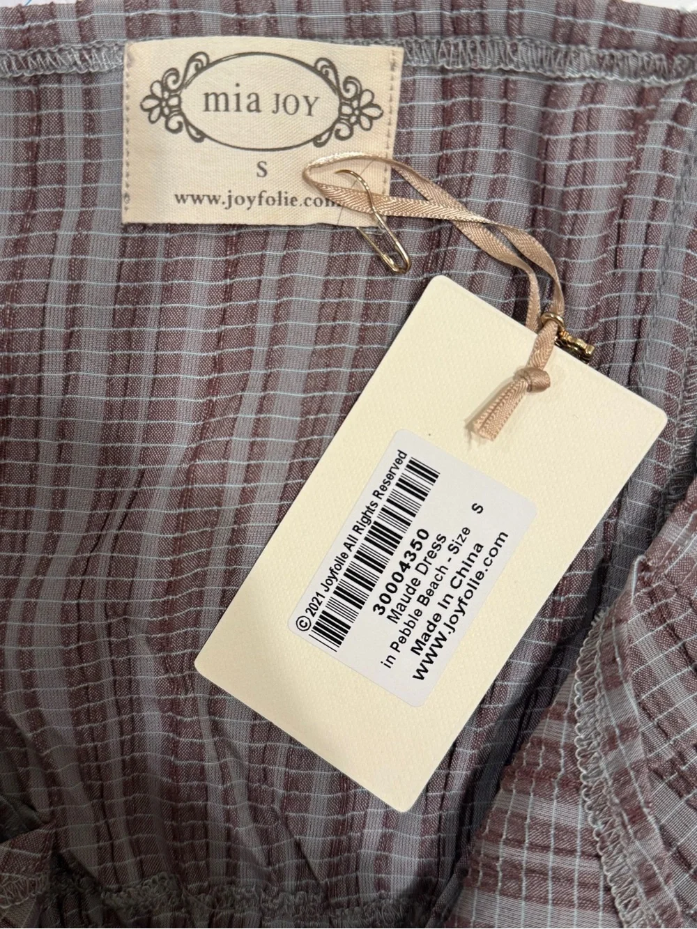 Mia Joy Maude Dress Pebble Beach Textured Smocked Ruffle Babydoll Mini Small NWT
